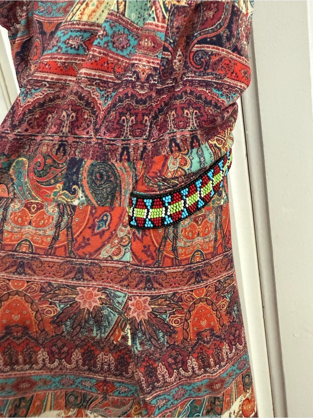 Sky Boho Beaded Strapless Paisley Maxi Dress Womens Sz L vintage Y2K - Picture 9 of 10